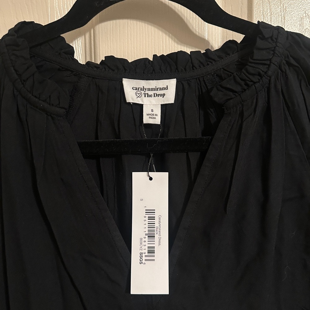 The Drop @CaralynMirand Ruffle V-Neck 3/4 Sleeve Tiered Midi Dress, Black, Sz S - Picture 2 of 12